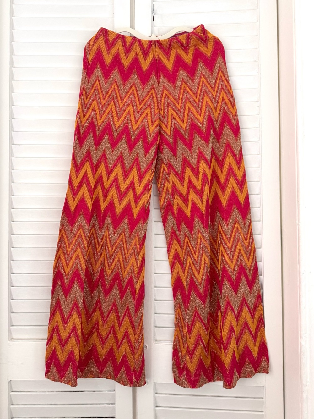 M Missoni Iconic Wide-Leg Chevron Knit Pants - Pink, Yellow & Gold